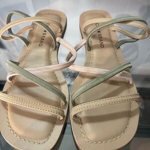 Lucky Brand Cream and Green Strappy Sandals